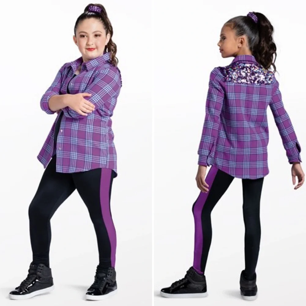 Weissman dance costume snap yo fingers hip hop purple plaid black unitard large